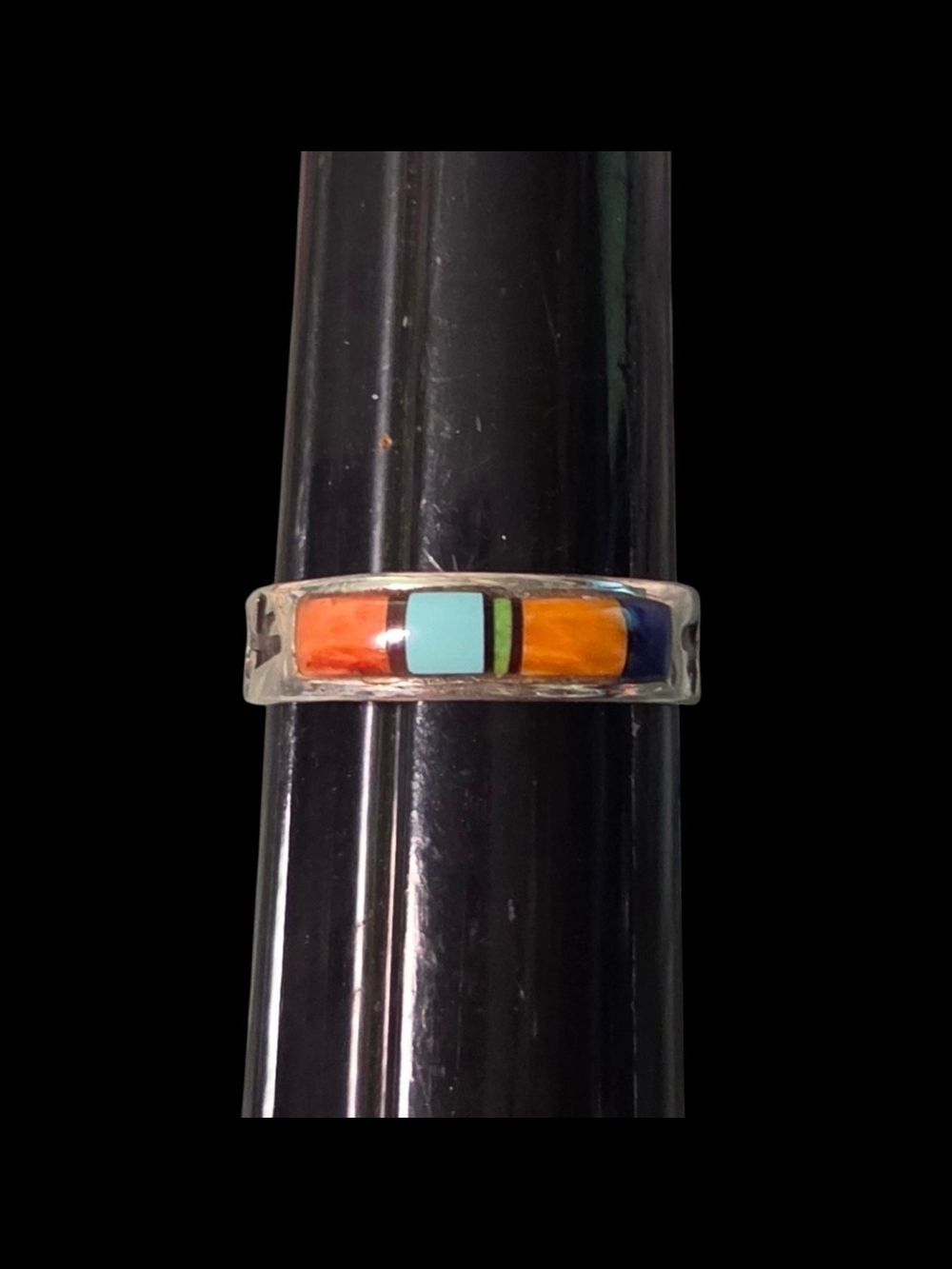 SF .925 Sterling Silver Multicolor Inlay Kokopelli Ring 8